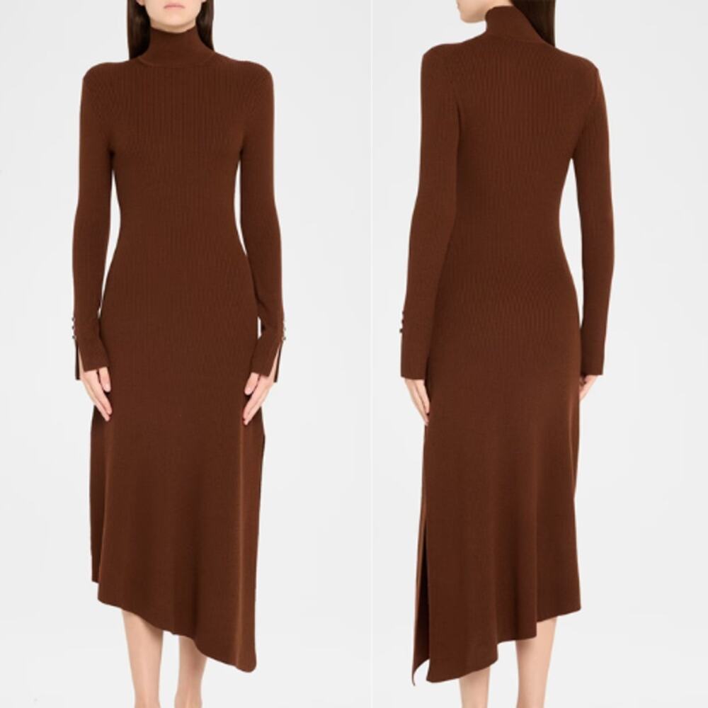 NWT A.L.C. Jette Merino Turtleneck Long Sleeve Midi Dress Brown Size: S
